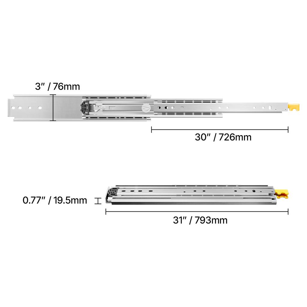 SucceBuy 1 Pair Full Extension Drawer Slides 500 lbs Load Capacity Locking Drawer Slides Ball Bearing with Lock Side Mount Rail