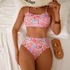 1011 New European and American Printed Bilini Swimsuit Women's High Waist Sexy Split Bikini Swimsuit