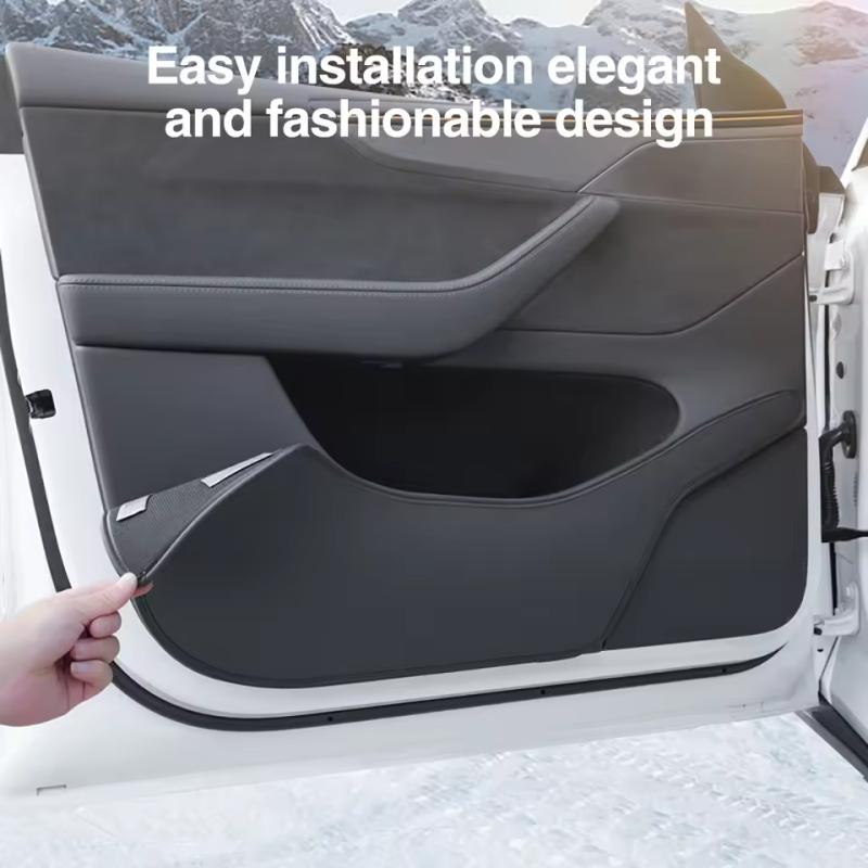 AMJ1 Car Door Anti-Kick Pads For Tesla Model Y Juniper / 3 Highland Leather Side Door Panel Protector Anti-Dirty Pad Car Decoration