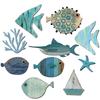Nautical Coastal 10pcs Wooden Fish Wall Decor - Cute Non-3D Pattern Hanging Art Beach Theme Ocean Home & Bathroom Decoration
