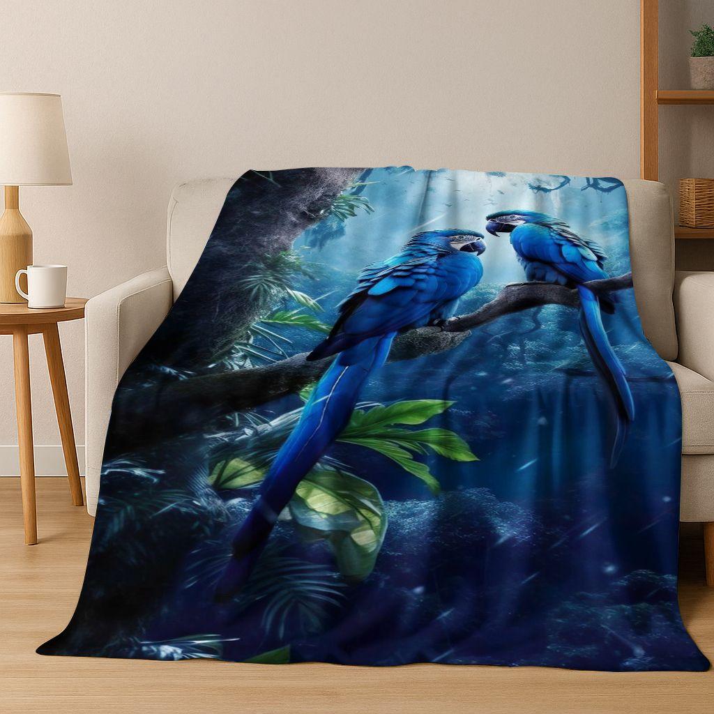 Colorful Tropical Parrot Macaw Natural Birds Art Flannel Blanket,Cozy Soft Throw Blanket for Home Bedroom Bed Sofa Cover Kids