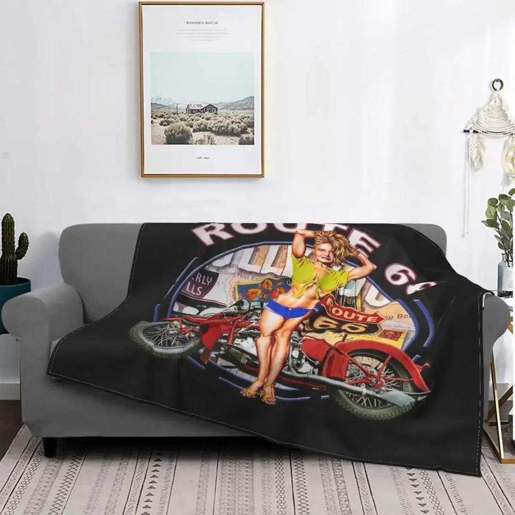 Soft Flannel Throw Blanket Retro Car Motel Route Warm Cozy Plush All Season Bed Living Room Bedroom Cover