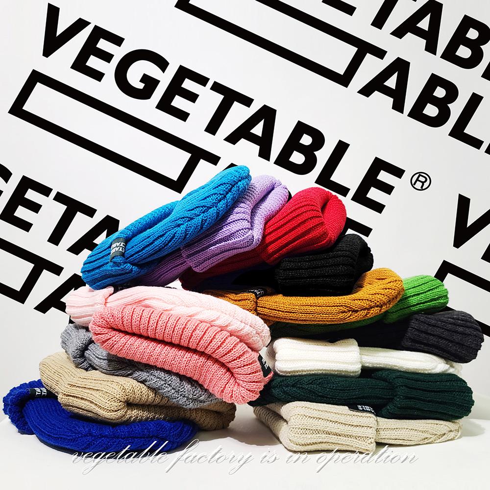 VEGETABLE TABLE Унисекс Большая Вязаная Шапка-Бини Однотонная с Крупной Резинкой Серая