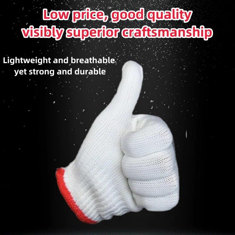 Прочные белые нейлоновые перчатки для мужчин и женщин — нескользящая ручка, дышащая ткань, впитывающая пот, идеально подходит для домашнего ремонта и домашних работ