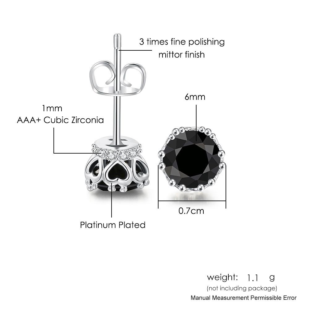 Stud Earrings Unisex Ear Piercing for Men Women 6mm Black Zircon Stylish Simplicity Silver Color Hip Hop Jewelry Gifts Wholesale