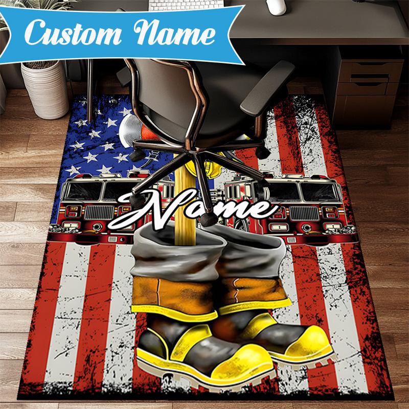 Custom Name Firefighter Pride Rug for Living Room, Game Rooms, Office, Bedroom, Floor Mat Playful Design, fan gifts Christmas decor