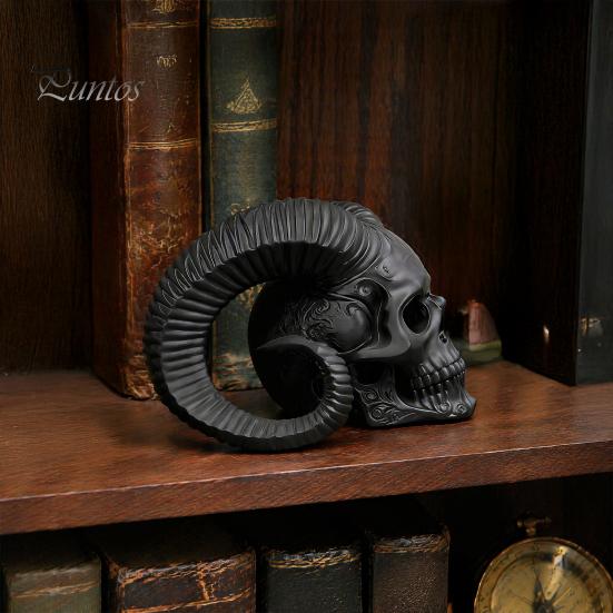 Персонализированный Гот Декор Комнаты 3D Печатное Украшение Череп с Рогами Козла, Гот Дьявол с Рогами Барана Ручная Работа Стиль Настольный Череп, Хэллоуинская Темная Статуэтка для Дома