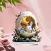 Easter Bunny Ornament 2D Flat Acrylic Moon Flower Colorful Egg Rabbit Table Sign Spring Home Office Living Room Bedroom Desktop Decoration