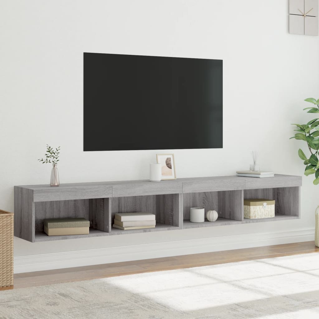 Vidaxl Szafki Tv Z Led, 2 Szt., Szary Dąb Sonoma, 100X30X30 Cm