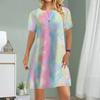 Women Casual Dress Summer Pink Tie Dye Print Dresses For Women O-neck Short Sleeve Dress Plus Size