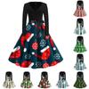 Women's Casual Fashion V Neck Long Sleeve Christmas Printed Vintage Long Dress