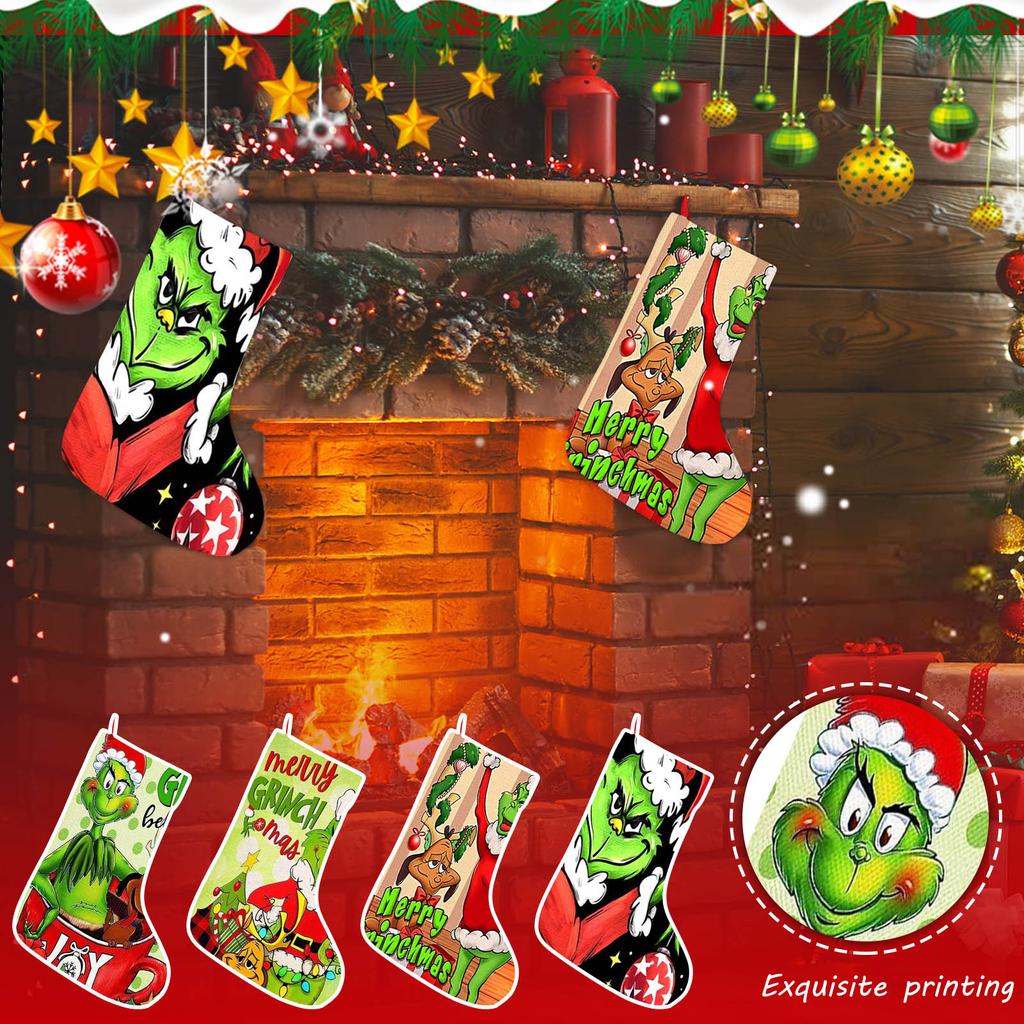Рождественский чулок, большие зеленые рождественские чулки, рождественские украшения для семейного праздника, декор вечеринки
