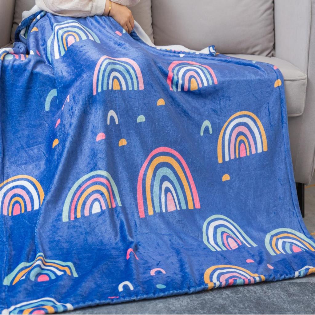 Bohemian rainbow pattern digital-printed polyester Bedroom velvet flannel cover blanket Fleece soft sofa cover blankets for beds