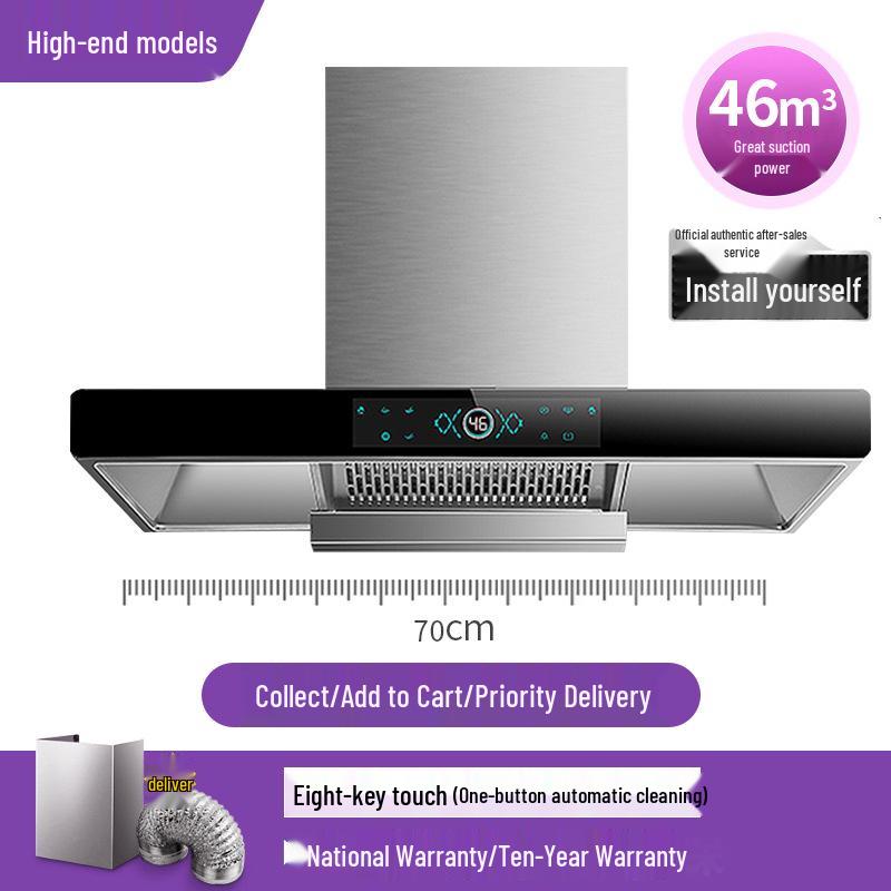 European Style High Suction Kitchen Range Hood: Top Mount T-Type with Automatic Cleaning.