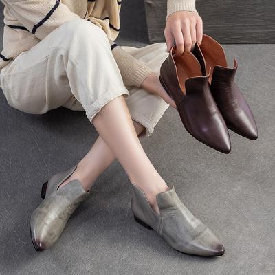 Модные GKTINOO 2025 Осень Новые Туфли из Натуральной Кожи с Острым Носком на Низком Каблуке Модные и Универсальные Женские Туфли Слипоны