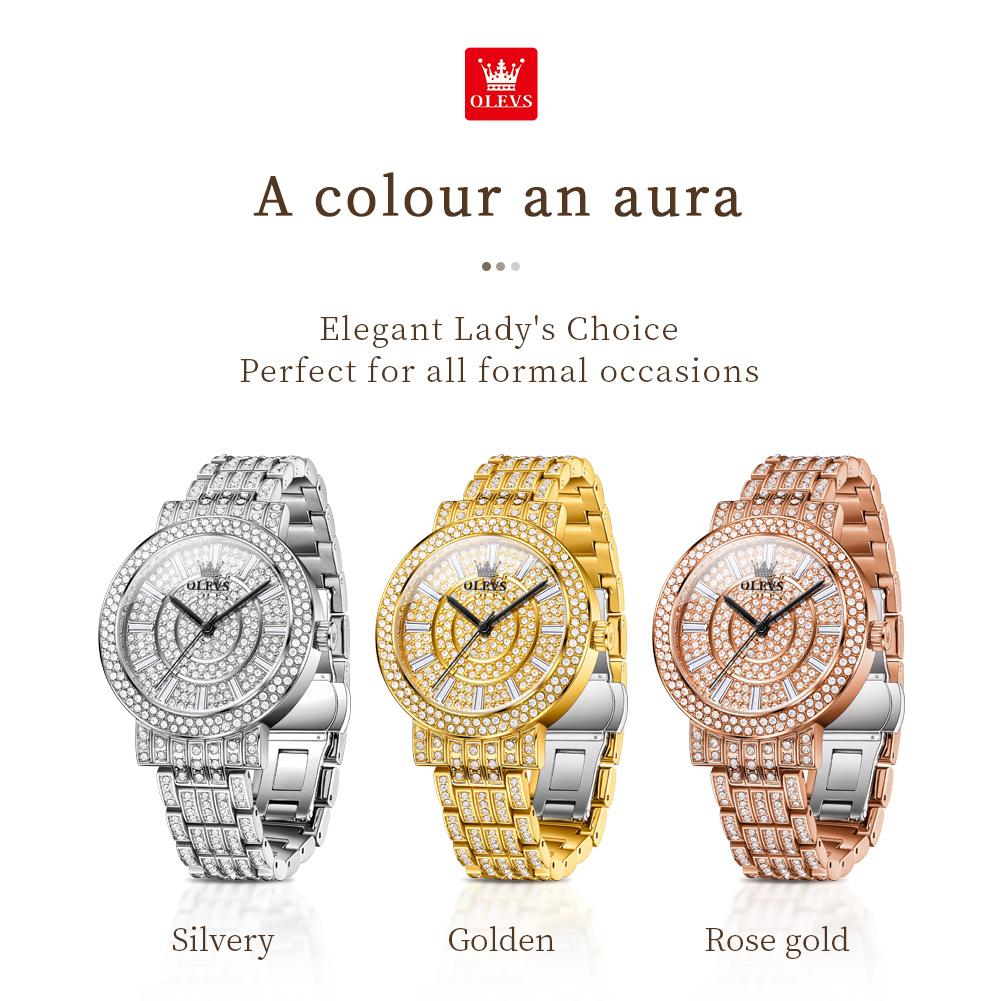 OLEVS 9904 Women Watchs Original Fashion Band Quartz Wristwatch Waterproof Luminous Diamond Dial Bezel Ladies Watch Reloj