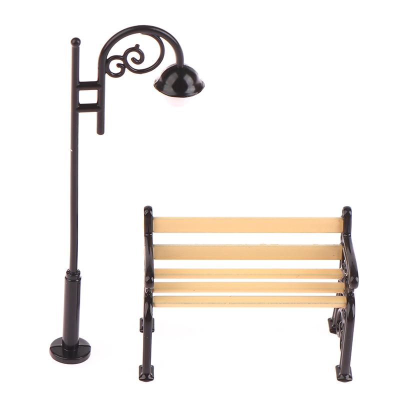 1/12 Dollhouse Park Street Lamp Bench Model Dollhouse Mini Street Light Ornaments Dolls House Christmas Decor Accessories