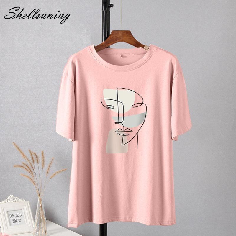 Shellsuning элегантная футболка с принтом персонажей, женские летние шикарные повседневные футболки, хлопковый джемпер, пуловер большого размера, женские топы