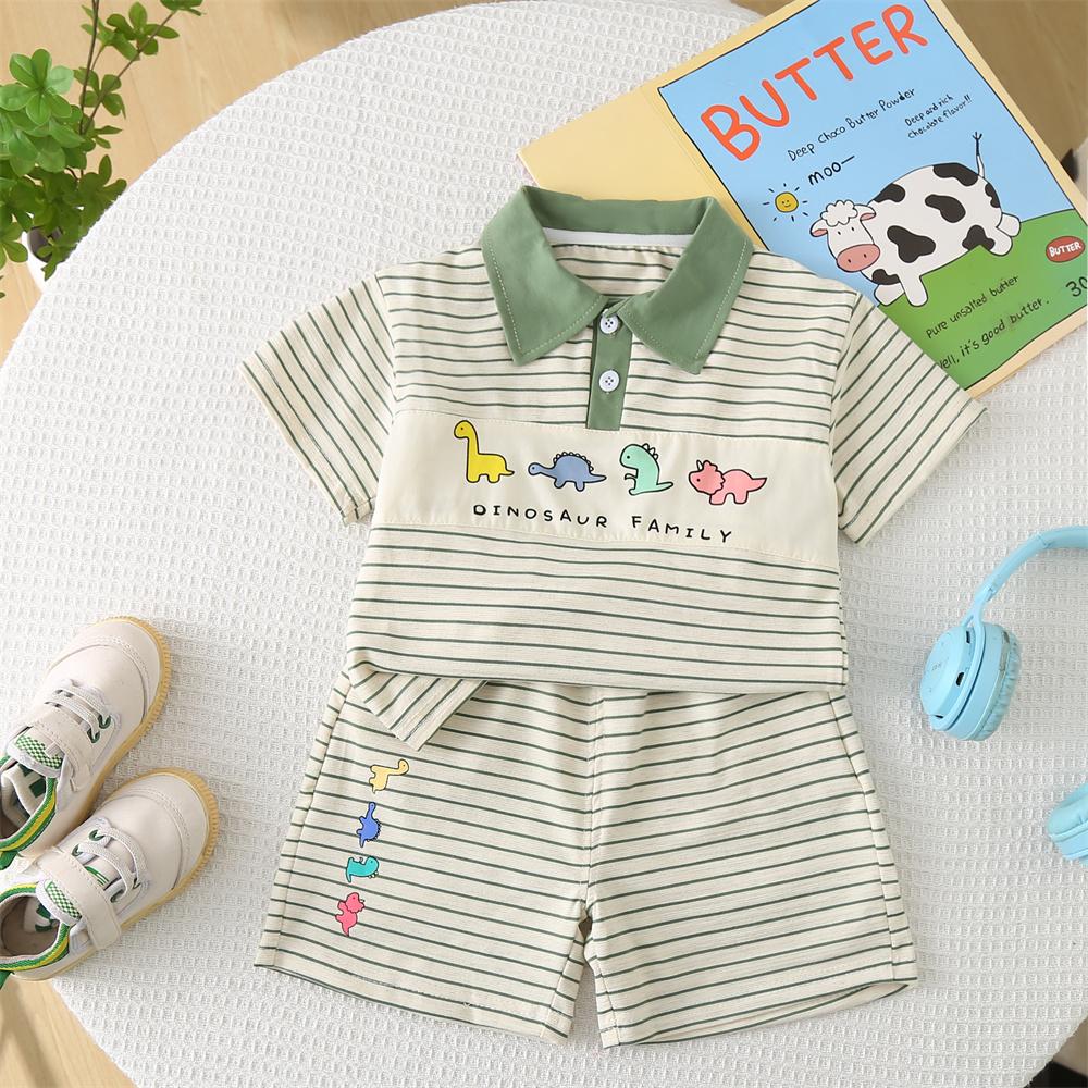 0-5-Year-old Children's Short Sleeved Set Boys' Cartoon Striped POLO Shirt Boys' Casual Cute Daily Clothes Two-piece Set