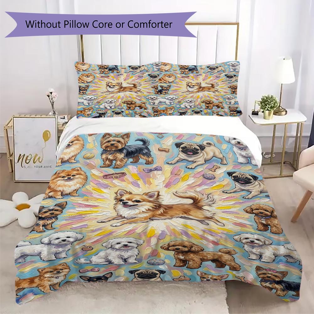 Cute puppy Pattern Bedding uilt Set uilt Cover Pillowcase Home Decoration Birthday Gift (1 * duvet cover + 2 * pillowcase without core)