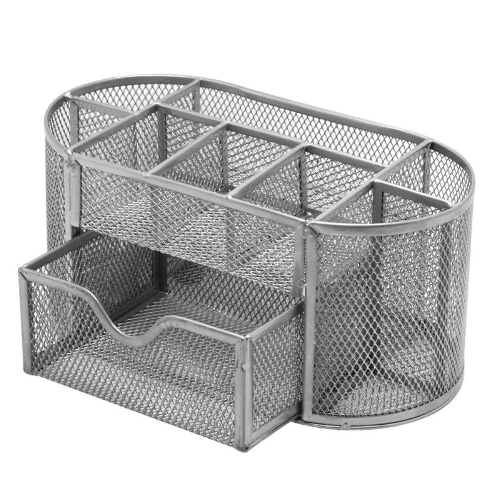 Iron Nine Storage Pen Holder Black Metal Mesh Stationery Organizer Large Capacity Space Saving Desk Organizer Desktop Sundries