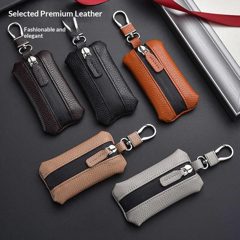 Premium Leather Car Key Pouch with Zipper for Men Thoughtful Gift Idea