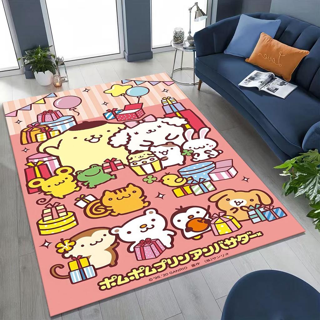 2026 New Cute Cinnamoroll Pompompurin Sanrio Cartoon Rug for Bedroom Living Room Sofa Home Doormat Decor, Kid Non-slip Floor Mat