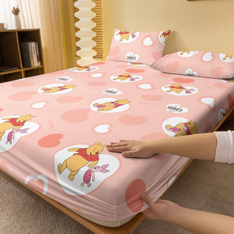 1 Cartoon Cute Winnie Piggy Pijie Pattern Twill Matte Fitted Sheet,Bedroom Printed Bed Cover,Bedding(No Pillowcase)