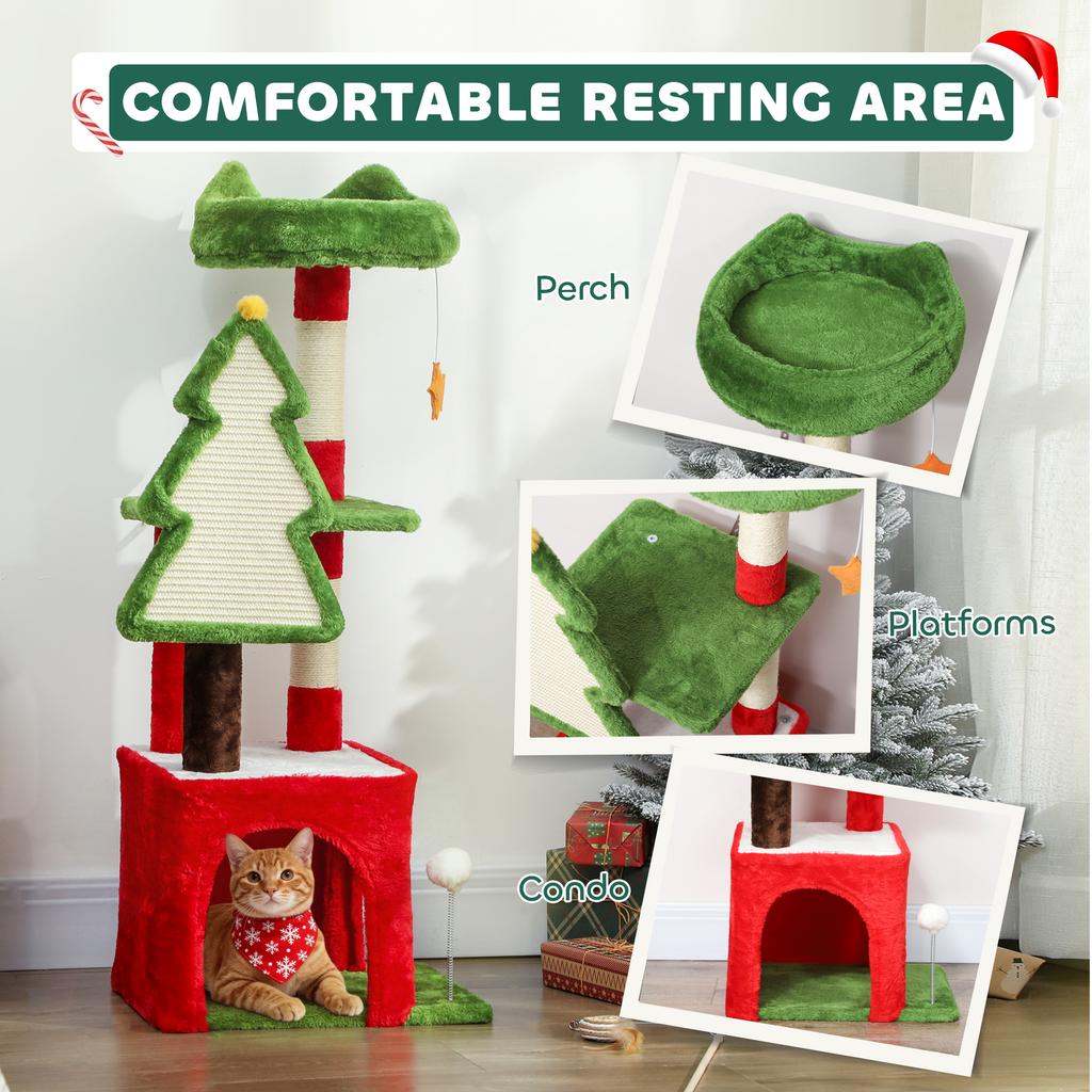 Christmas Cat Tree 120cm Cat Tower With Scratching Post And Board Platform Toys Green