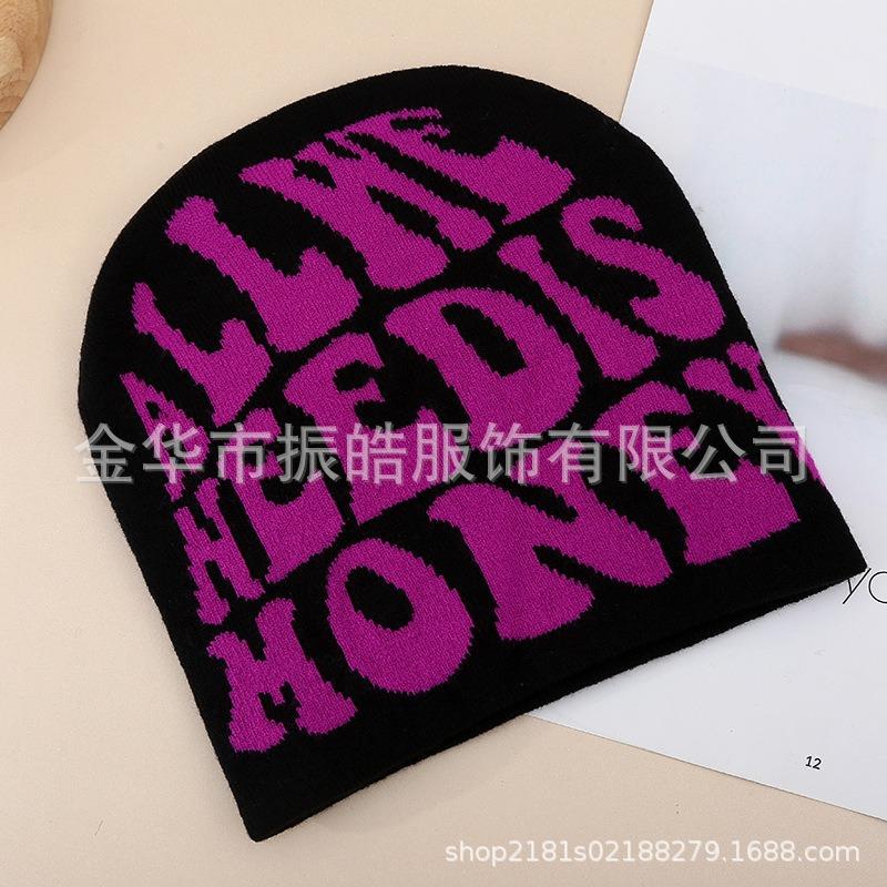 Модная жаккардовая шерстяная шапка осень и зима холодная теплая вязаная шапка модная с буквой хип-хоп жаккардовая шапка