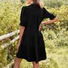 Женское летнее свободное платье с V-образным вырезом, короткими рукавами, плиссированными платьями миди с воротником-лацканами, повседневным пляжным струящимся сарафаном А-силуэта