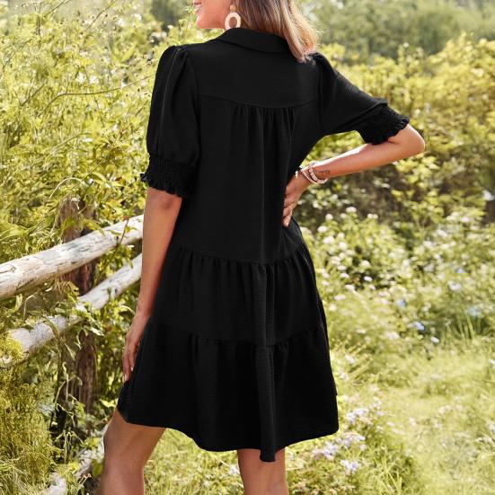 Женское летнее свободное платье с V-образным вырезом, короткими рукавами, плиссированными платьями миди с воротником-лацканами, повседневным пляжным струящимся сарафаном А-силуэта