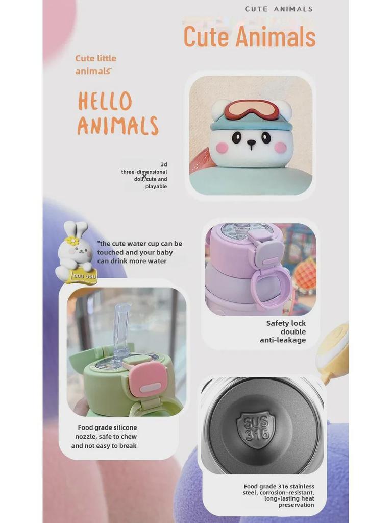 Термос-чашка с трубочкой из пищевой стали марки 316 для детей — идеально подходит для учеников начальной школы, мальчиков и девочек