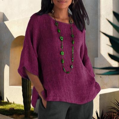 Yousheng женские топы с круглым вырезом и рукавом 3/4, свободная футболка, однотонная тонкая дышащая повседневная футболка, повседневная одежда