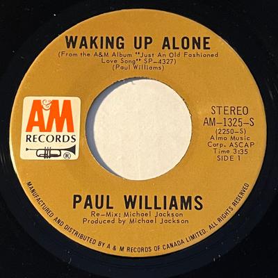 7-дюймовая пластинка PAUL WILLIAMS - Waking Up Alone / We've Only Just B AM1325S A&M 1971 Канада Рок Б/у