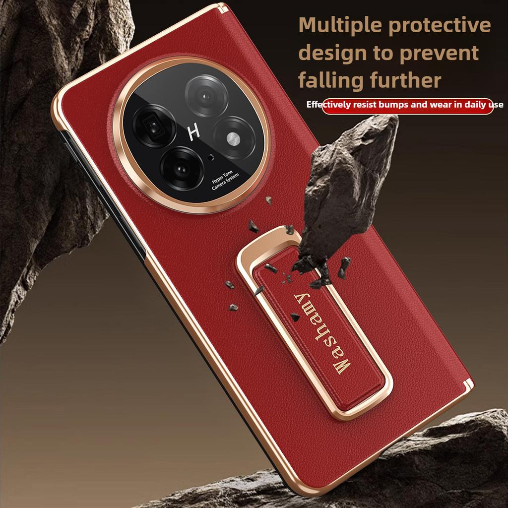 Luxury Magnetic Electroplated Genuine Cowhide Leather Case for OPPO Find N5 Axis Rotary Alloy Wrist Strap Bracket Hard Shell