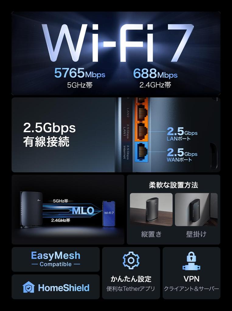 WiFi Wireless LAN Router WiFi 7 BE6500 Standard WAN LAN Port 5764 688Mbps Dual Band Manufacturer Warranty 3 Years Archer BE400 TP-Link 2.5Gbps +