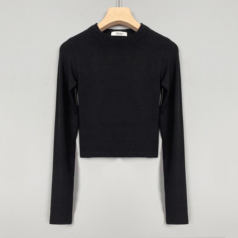 Корейский Сексуальный Облегающий Укороченный Топ, Подчеркивающий Грудь, Универсальная Футболка с Длинным Рукавом для Женщин