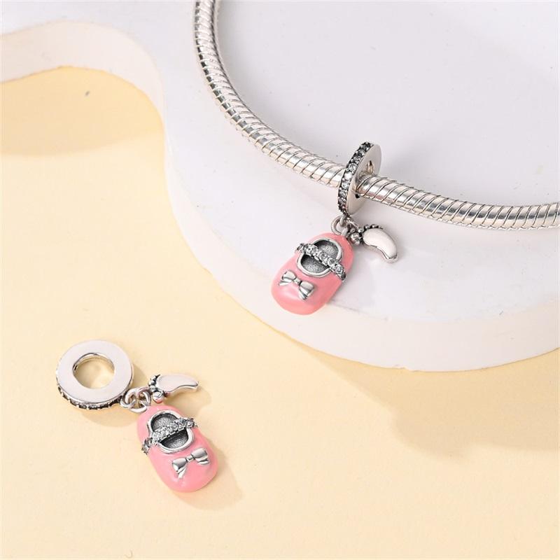 2024 New S925 Silver Color Mirror Family Baby Shoes Charms Beads Fit S925 Original Bracelets DIY Mother's Day Jewelry Gift