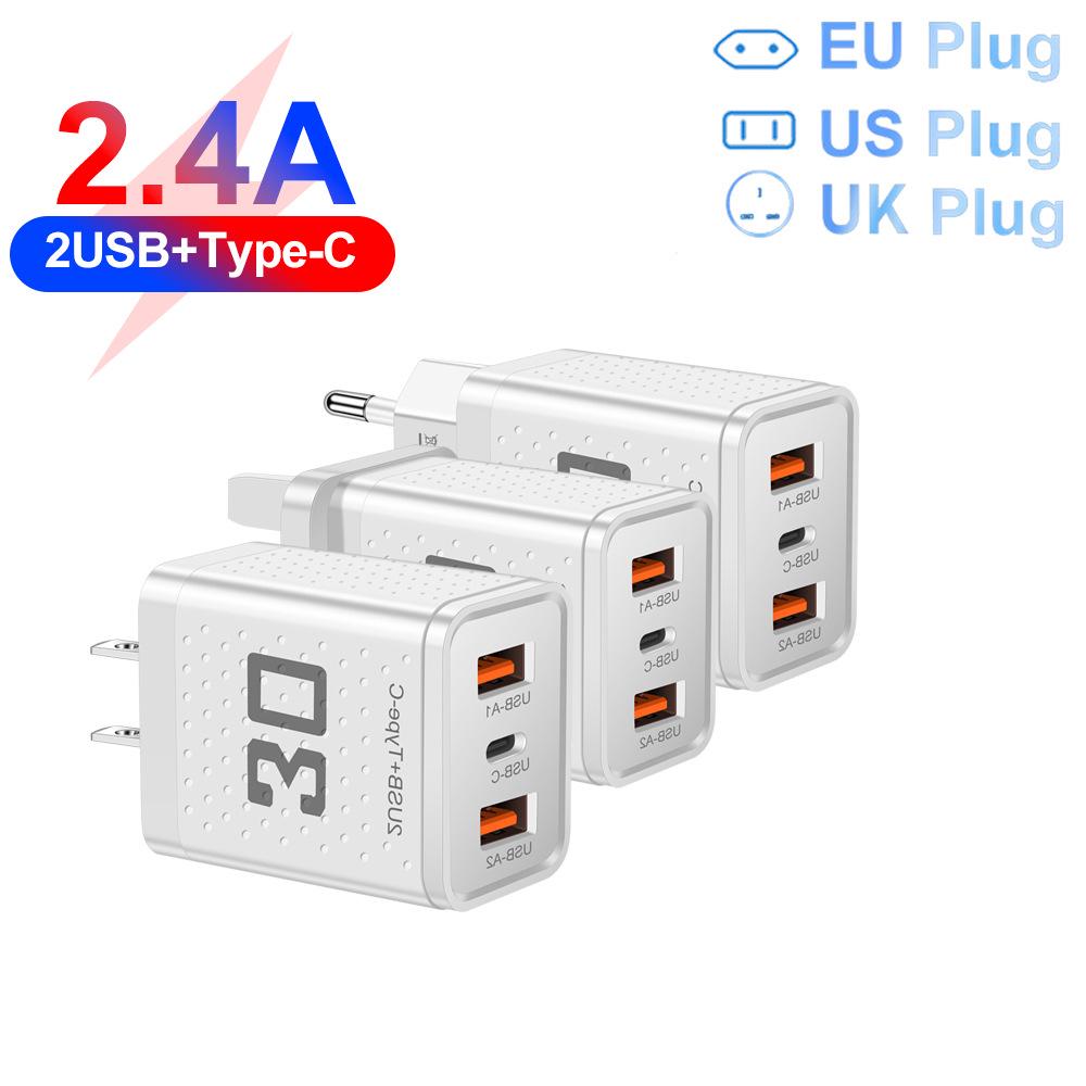 Зарядная головка 2,4А PD + 2 USB с вилками US/EU/UK
