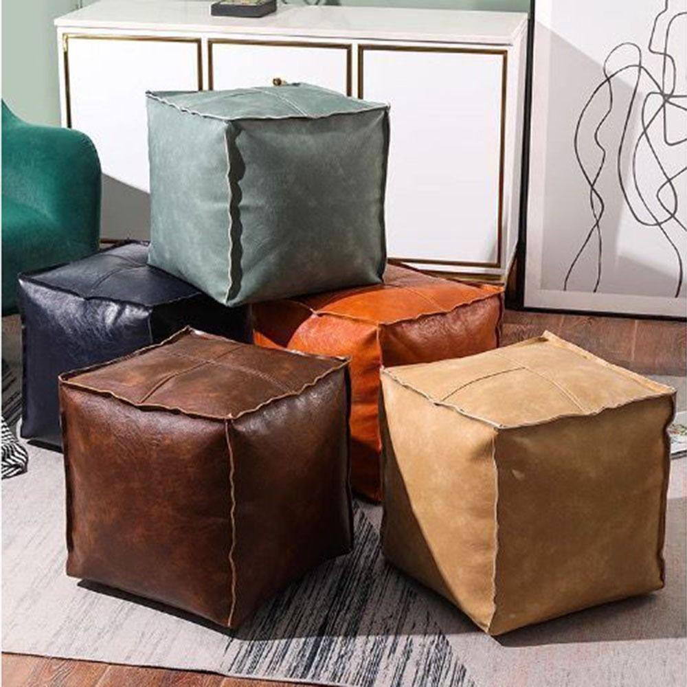 Large Capacity PU Leather Ottoman Waterproof Moroccan Pouf Foot Rest Unstuffed Cushion Cover  Home