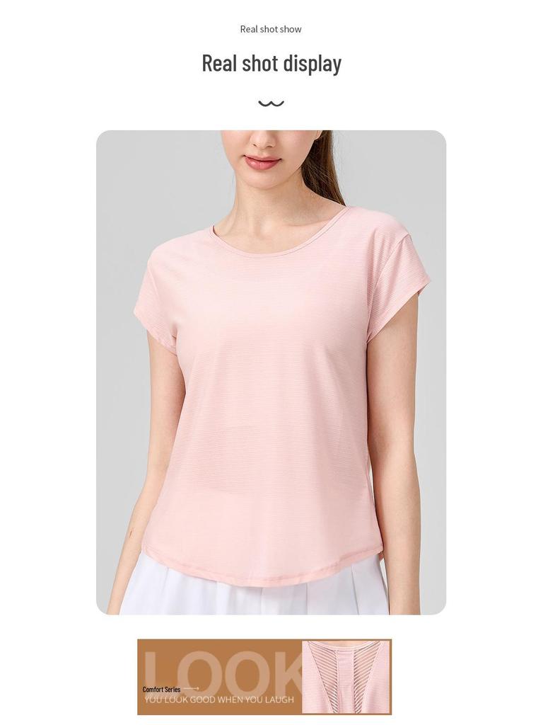 Женская быстросохнущая утягивающая футболка для йоги: Свободная фитнес-накидка с короткими рукавами