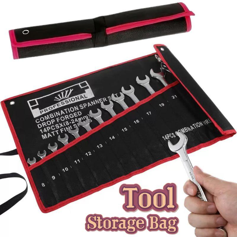 Dual Purpose Wrench Storage Bag Multifunctional Wrench Storage Bag Tool Kit 14-Pocket Roll Tool Storage Bag Tools Not Included