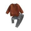 Toddler Boys 2pcs Activewear Outfits Solid Color Long Sleeve Sweatshirt T-shirt and Elastic Casual Pants Suit