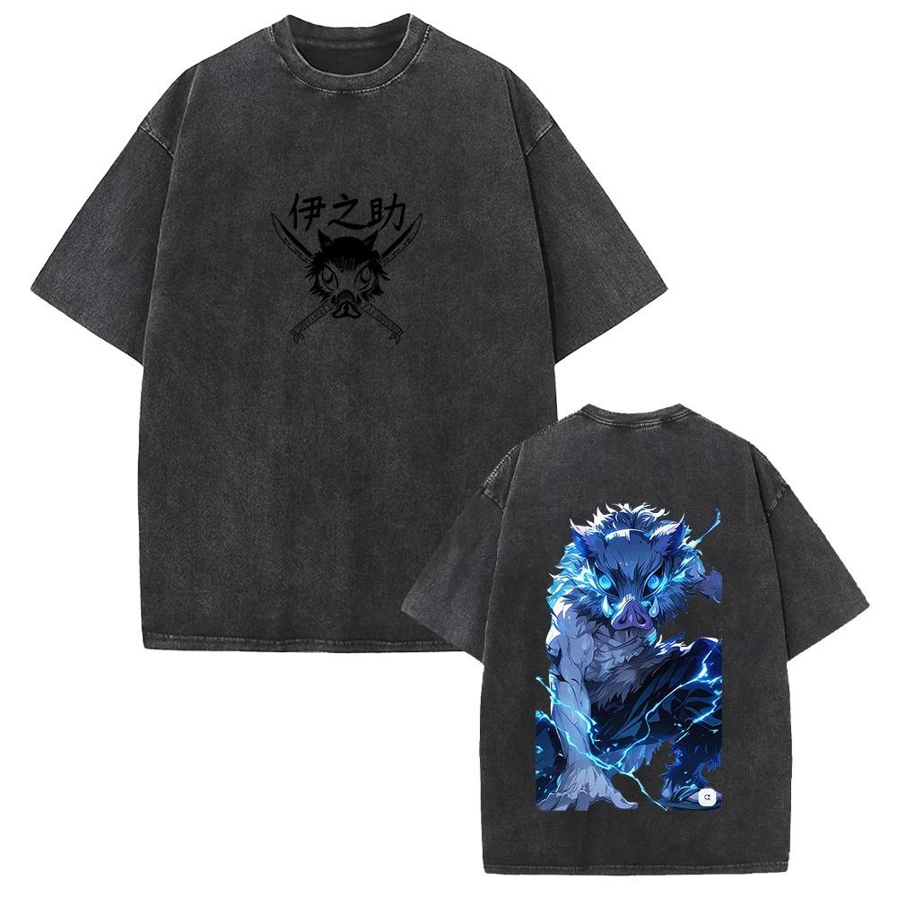 Футболка с принтом Хашибира Иноске Клинок, рассекающий демонов Аниме Оверсайз Одежда Мужчины Женщины Хлопковые Футболки Ретро Стирка Футболка Харадзюку Футболки Женская Мужская Одежда