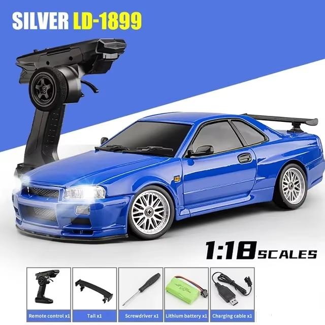 2024 New 2.4GHz 1/18 GTR R34 RC Metal High Speed Drift Car with Gyroscope Highway Alloy Racing Remote Control Racing Car Kids Toy Gift