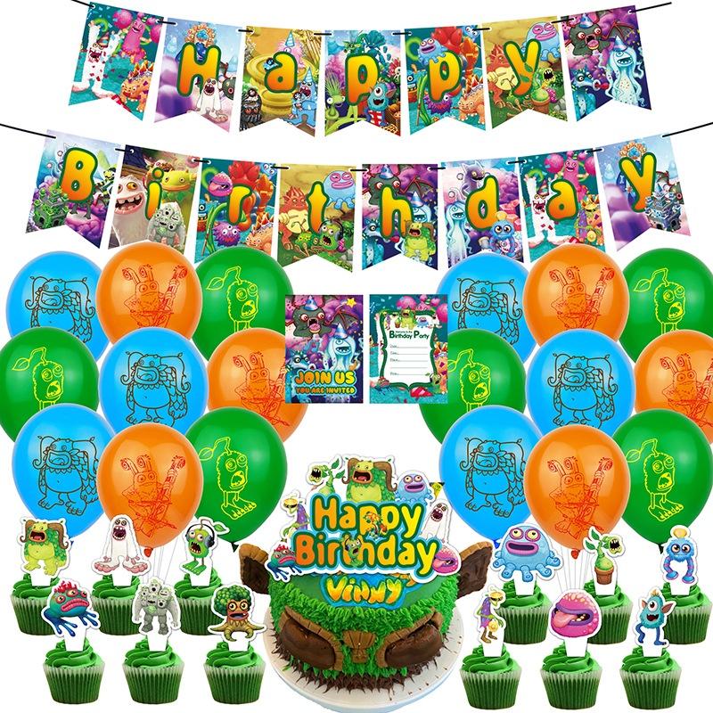 My Singing Monsters Birthday Party Decorations Set Colorful Balloons Paper Banners And Cake Toppers