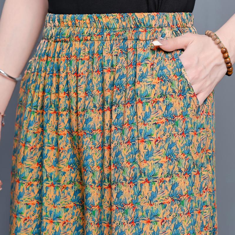 Летние широкие брюки для женщин с высокой талией, винтажная одежда больших размеров, свободные повседневные брюки с эластичной талией