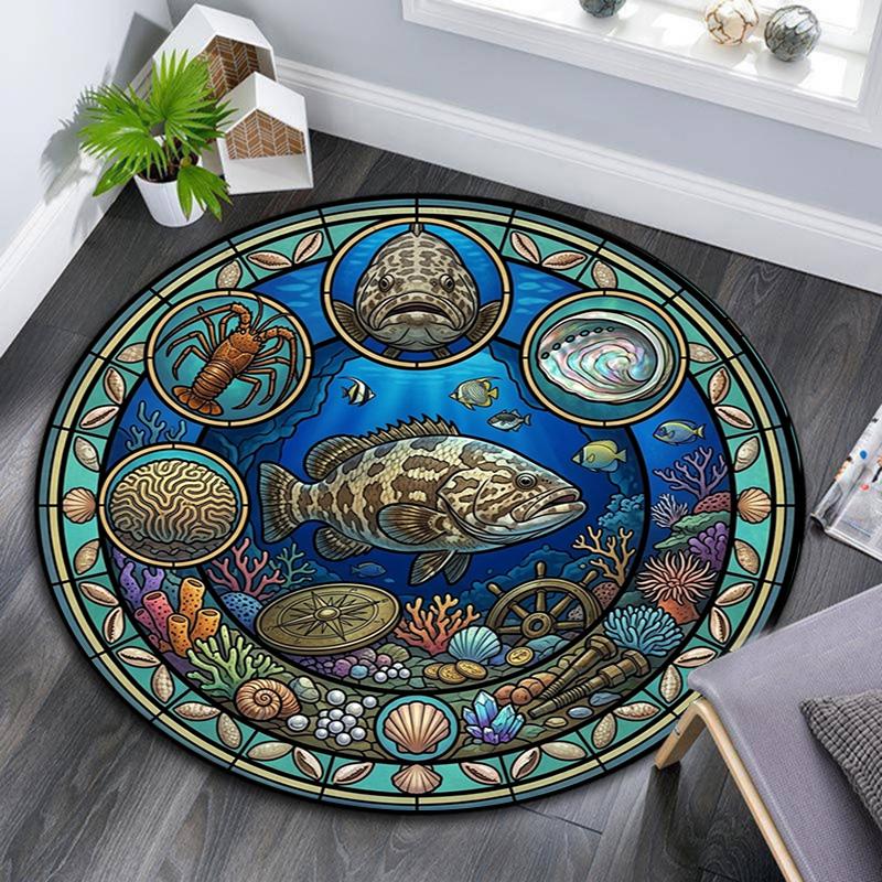 Marine Life Glass Round Area Rug Under Office Chairs Bedroom Living Room Home Decor