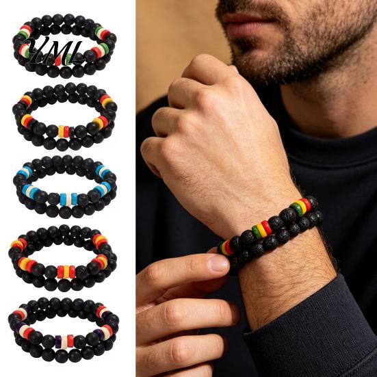 Simple Men Wrist Decor Natural Obsidian Stone Bracelet for Men, 8mm Rock Beaded Casual Daily Wear Jewelry Stretch Bracelet, Stackable Elastic